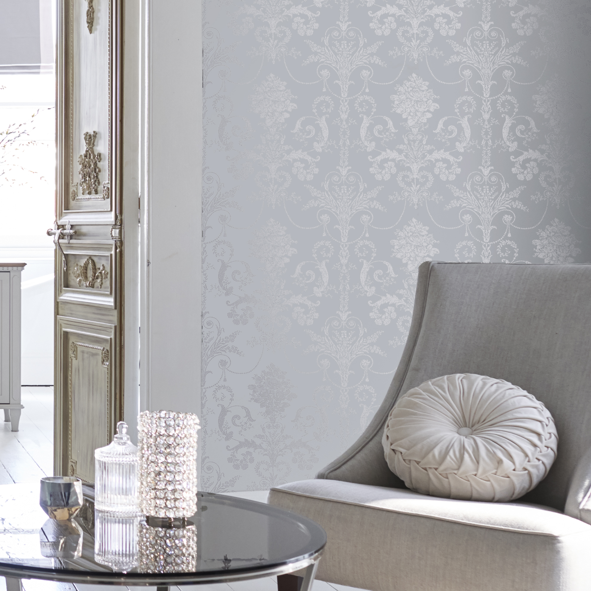 Josette Metallic Wallpaper 113379 By Laura Ashley In Silver Grey